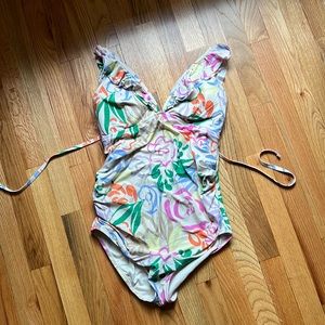 Gap Maternity Recycled Ruffled V-Neck One-Piece Swimsuit Size Large